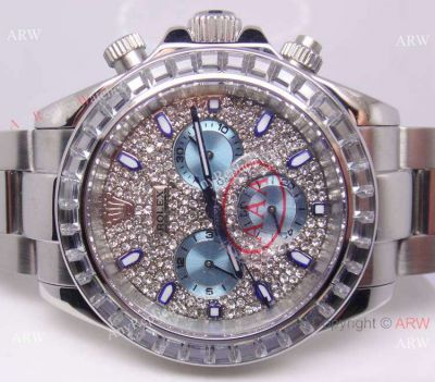 New Style Replica Rolex Daytona SS Diamond Dial  Watch- Ice blue Sub-Dial